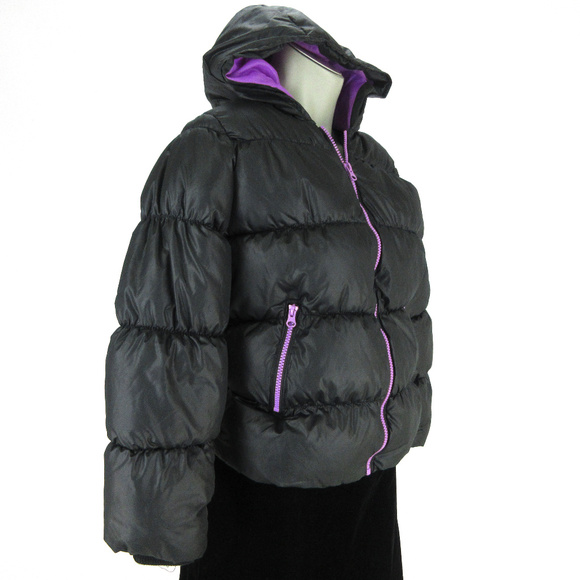 SOLD Old Navy Girls Puffer Jacket Large Black Hood - Picture 2 of 8